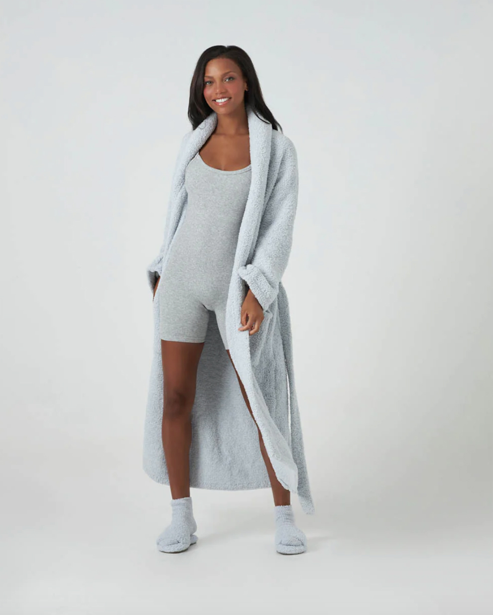 TWO WAY LONG SLEEVE DRESS パジャマ【Kashwere】 Kashwére Signature Shawl Collared Robe in Ice Blue